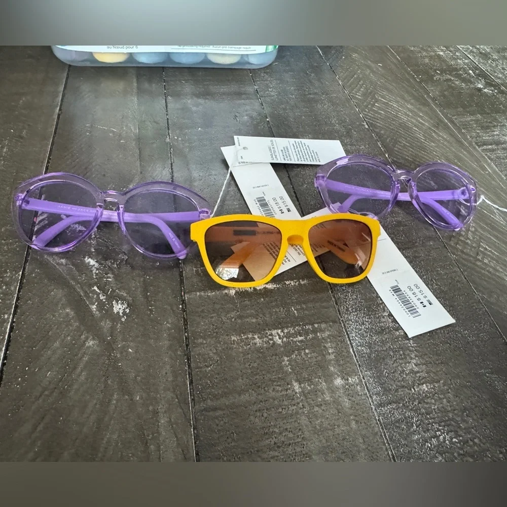 JANIE AND JACK NWT Set Of 3 Sunglasses 0-2 years 2 Clear Purple 1 Yellow‎ Frame